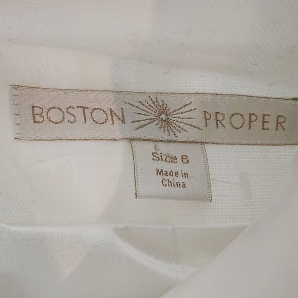 BOSTON PROPER Solid All White Long Sleeve 100% Linen Blazer Jacket Womens Size 6 - Picture 5 of 7